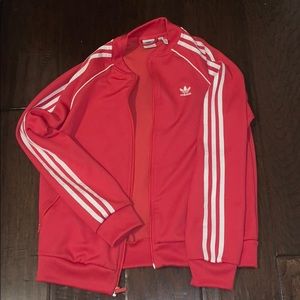 Adidas red and white three stripes track jacket